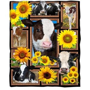 Sunflower and Cow Print Blanket